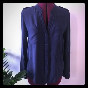 Banana Republic Navy Casual Front-Button Top